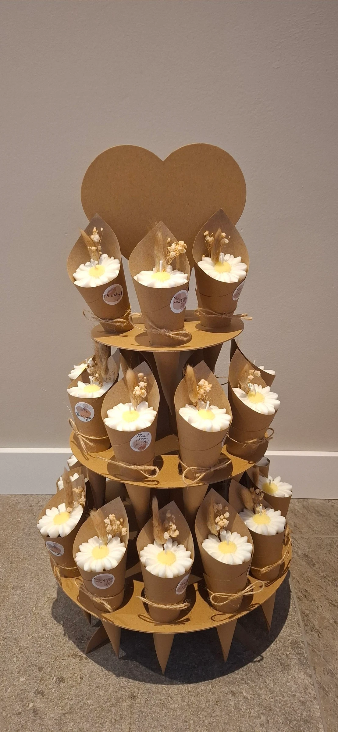 3 laags hart Toren met 24 bedankjes bloem kaars bruiloft huwelijk feest